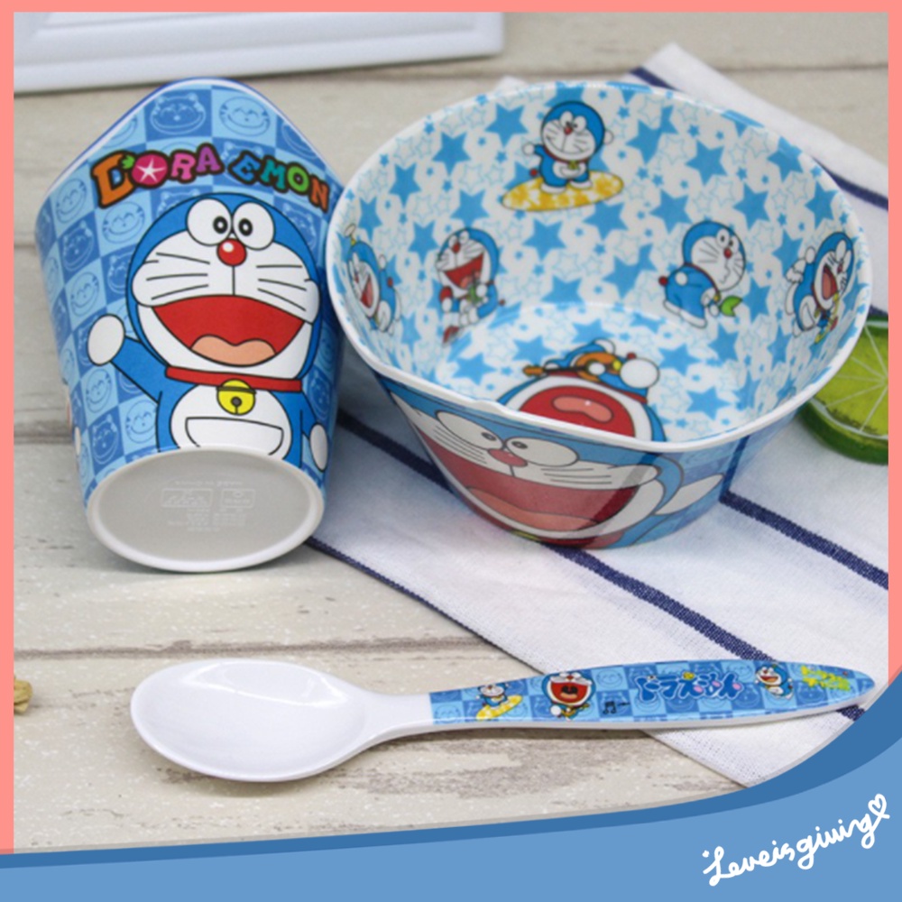 Baby Children Set Piring Gelas Sendok Garpu Peralatan Makan Set Anak Aman Bahan Alami Lucu 4 PCS BOY