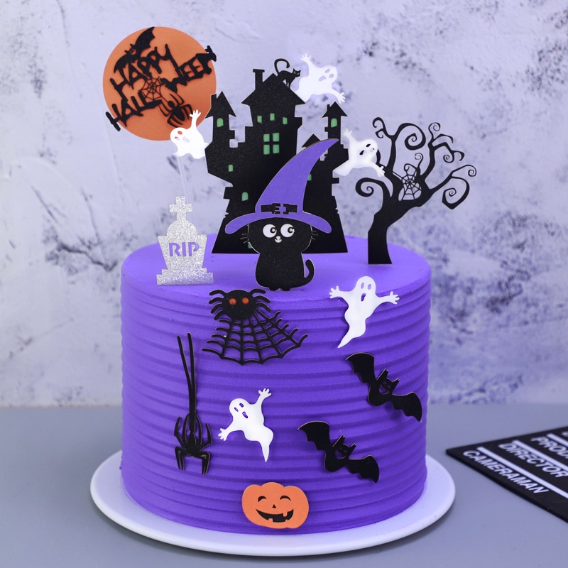 1 Set Topper Kue Desain Kartun Happy Halloween Untuk Dekorasi