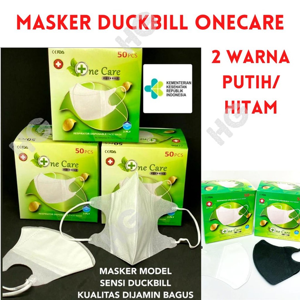 MASKER MEDIS EARLOOP DUCKBILL BEDAH KARET ONE CARE 1BOX ISI 50 PCS WARNA PUTIH SEPERTI SENSI