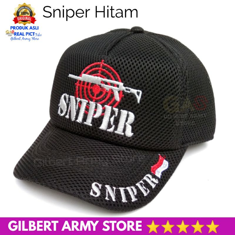 Topi jaring Sniper Hitam Bordir GILBERT ARMY STORE Tactical Hat Pria Terbaru