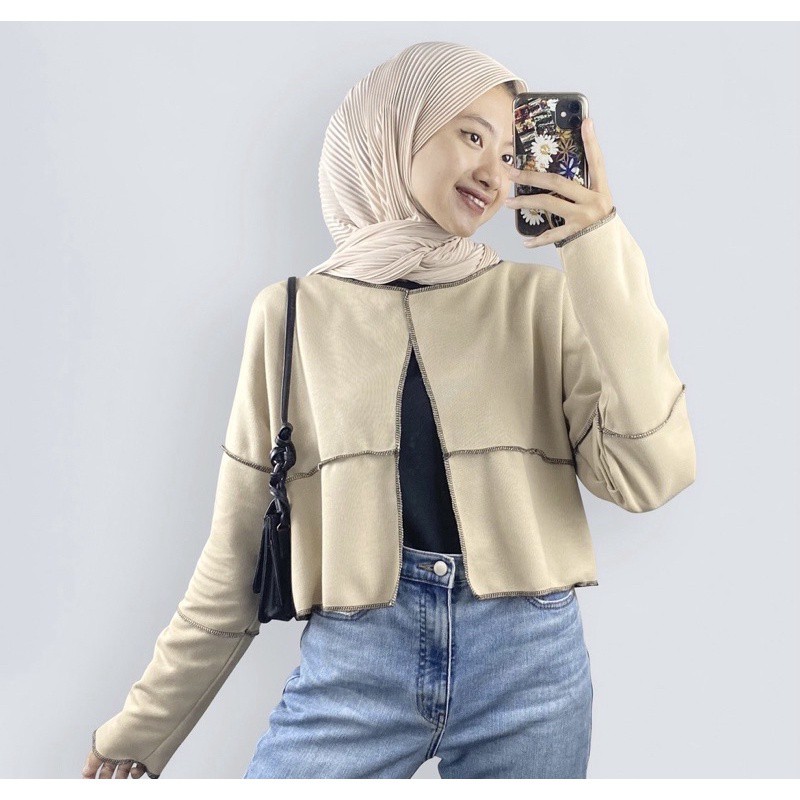 Tq88indonesia Fashion Cardigan Wanita Terbaru / Cardi Asvy Contrast Cardigan / Outer / Baju  Luaran Muslim  Wanita Kekinian/ Ootd