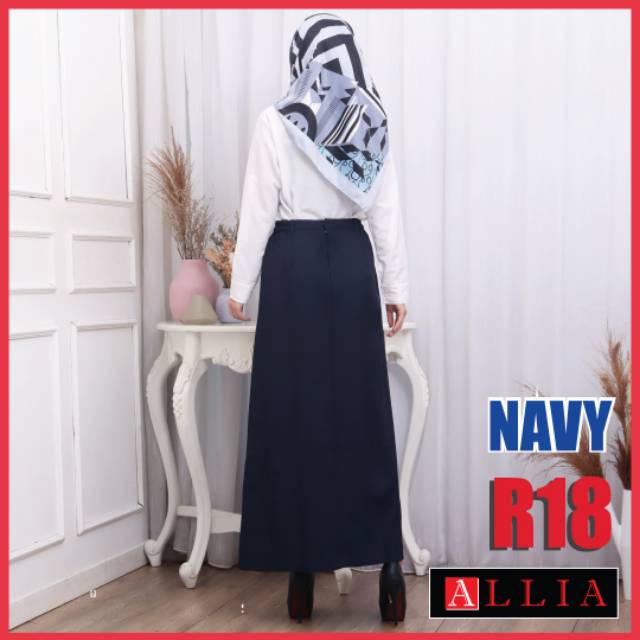 Rok Kerja Panjang / ALLIA R18 NAVY M - 7L / Rok Kerja Wanita Jumbo Pinggang