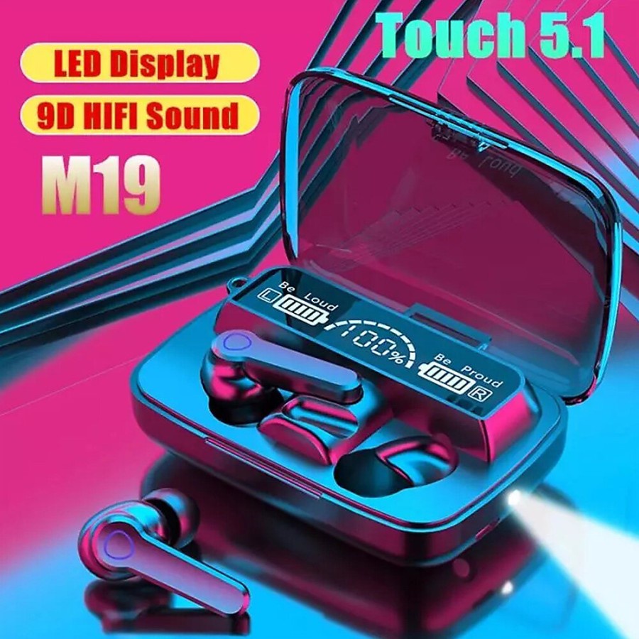 M19 Tws V5.1 Flashlight - Headset Bluetooth M19 Tws LED Display