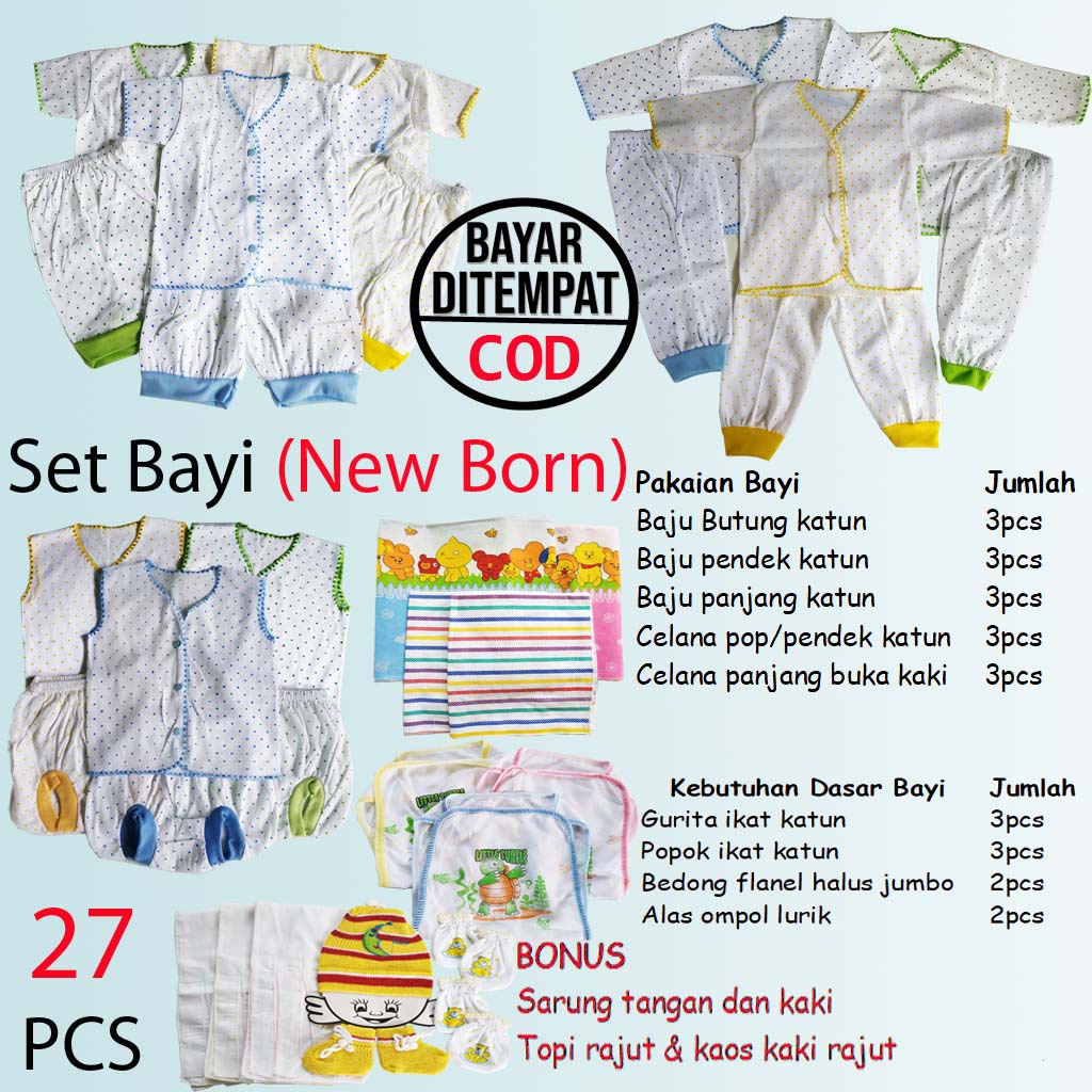 Paket Ekonomis Perlengkapan Baju Bayi Setelan Bayi Newborn Celana Bayi Gurita Popok Alas Ompol Bedong Kado Newborn Gift Set Murah-21pcs 2Set Pakaian