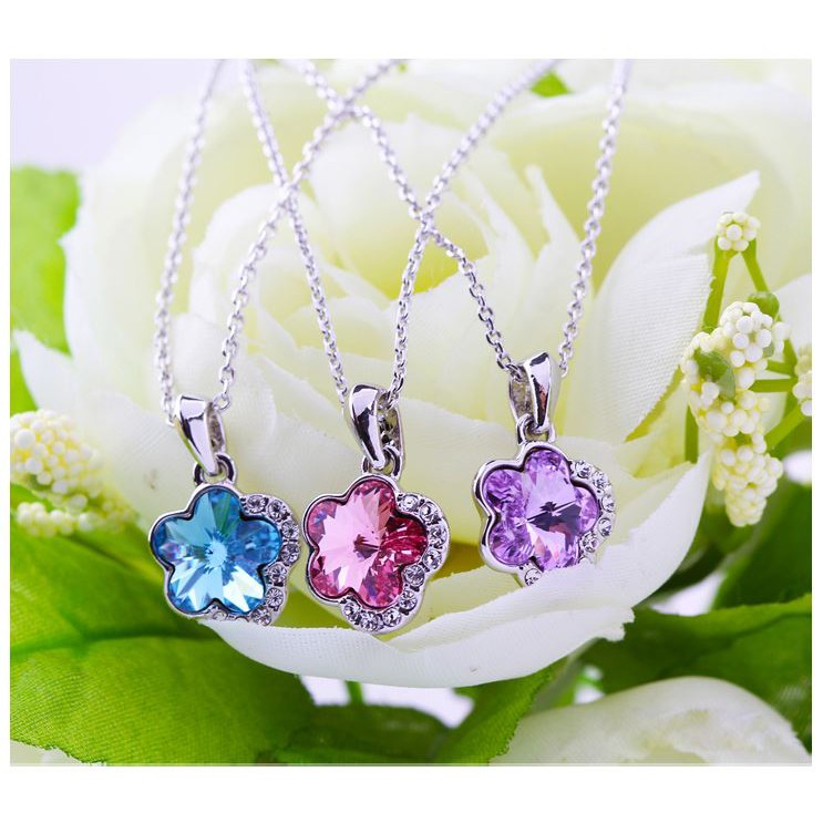 Dazzling Sakura Kalung Kristal Swarovski Wanita Cewek Mewah Impor Hadiah Kado Ultah Manis Bunga