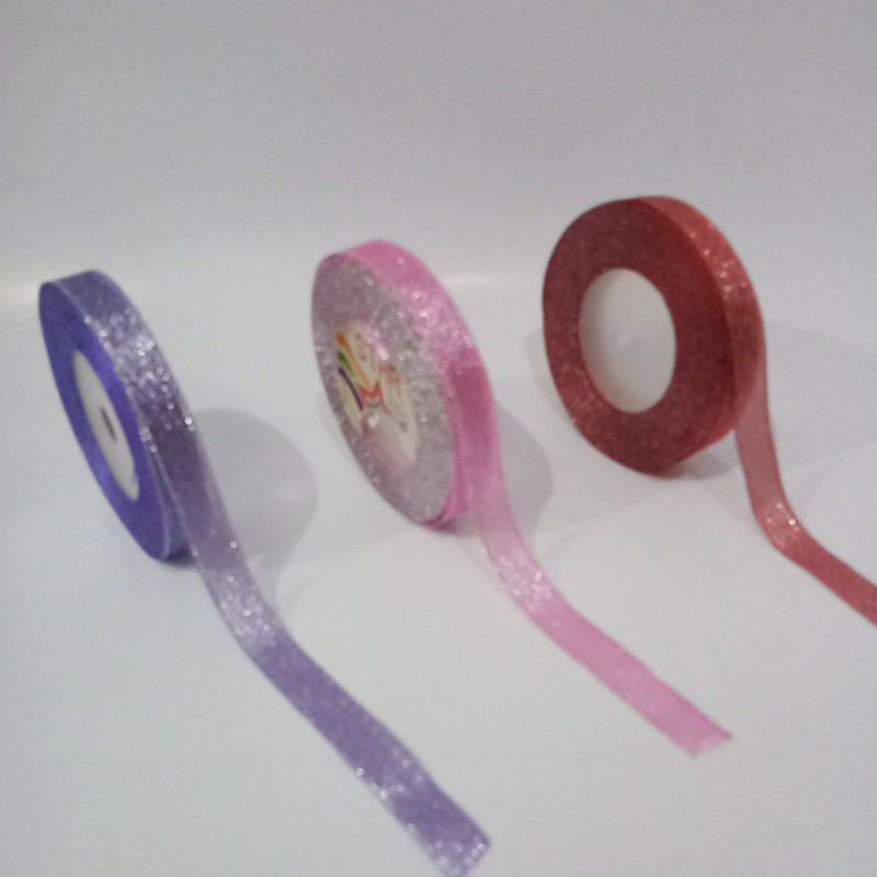 

Pita gliter warna ukuran 1,5cm / 0,5inchi dijual per meter
