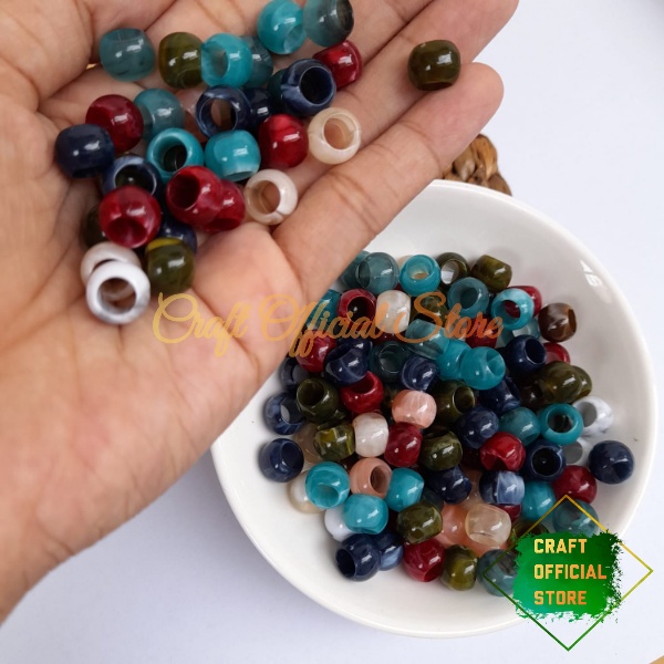 50 Pcs Mote Manik Marmer Lubang Besar Mote Corak Lilin Bahan Craft