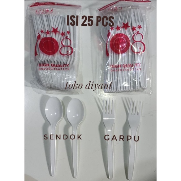 Sendok  garpu Makan Plastik Putih susu high quality isi 25 pcs