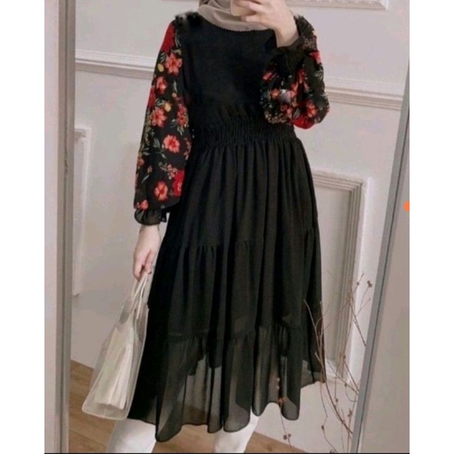 PROMO ONE SET FINA  / ONE SET  STANDART JUMBO / ONE SET - RAYON - ZAZA  / LD 100/105/110/115/120 CM  DAILY  TUNIK WANITA SET MOSCREPRE PREMIUM-SYFA HITAM SET