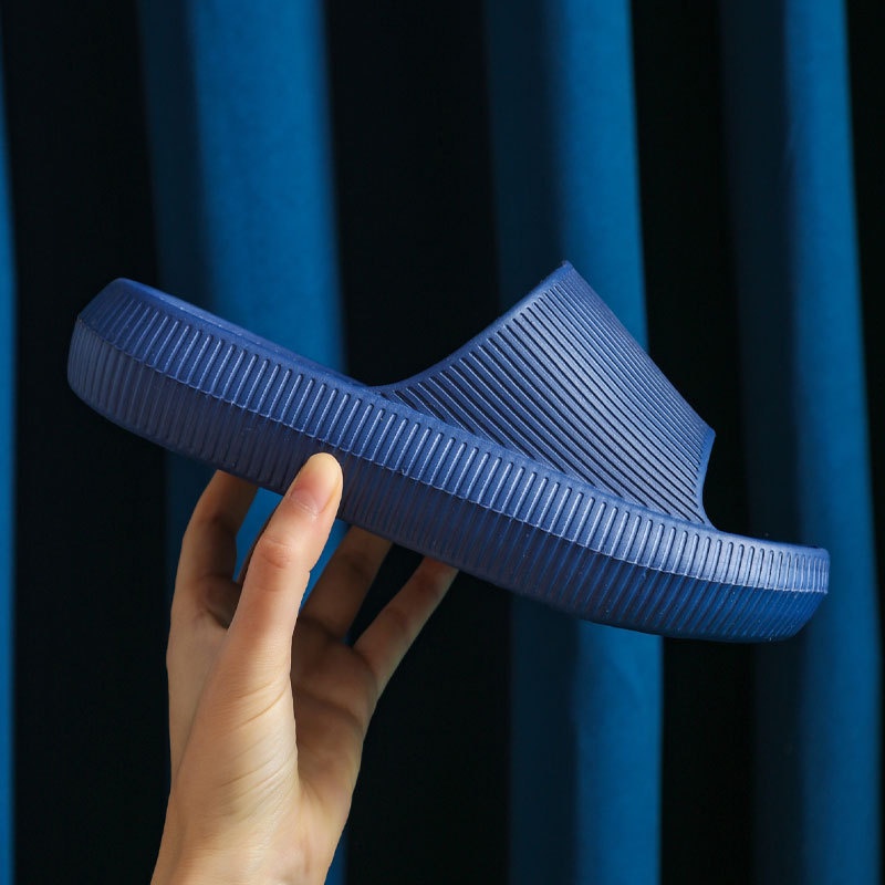 YSM Sandal Slop Karet Tebal Polos Garis Rumah Berkualitas 6493 Sendal Kamar Mandi EVA Empuk Sendal Karet Couple Garis Home Slipper Anti Slip Wanita Pria Gaya Korea Murah Import-NAVY