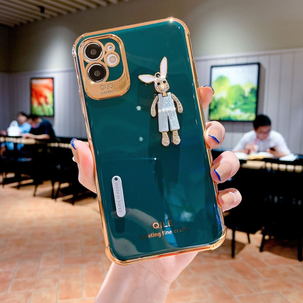 IPHONE Boneka Kelinci Berlian Desain Pinggiran Emas Casing Ponsel Kompatibel Dengan Iphone12 11 Pro Max X Xs Max Xr Ffghnb