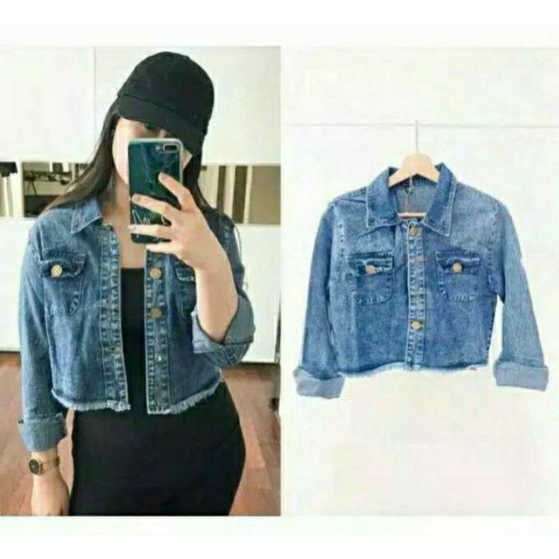 GLADIS JAKET JEANS RAWIS CROPED SNOW JACKET WANITA//nirina acid crop jsket