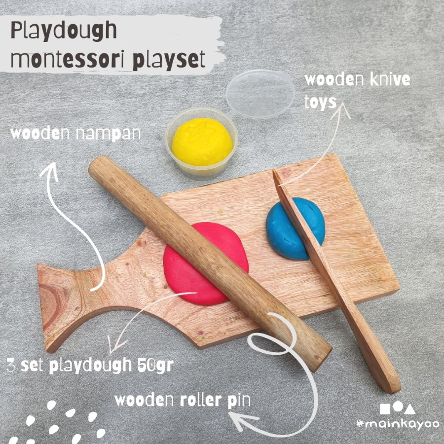 Playdough Montessori Play Set - Sensory Wooden playmat for play dough #mainkayoo