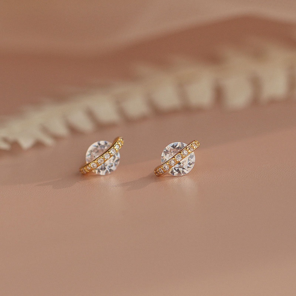Anting Stud Zircon Berlian Imitasi Bahan S925 Sterling Silver Lapis Emas Gaya Retro Punk Korea Untuk Wanita