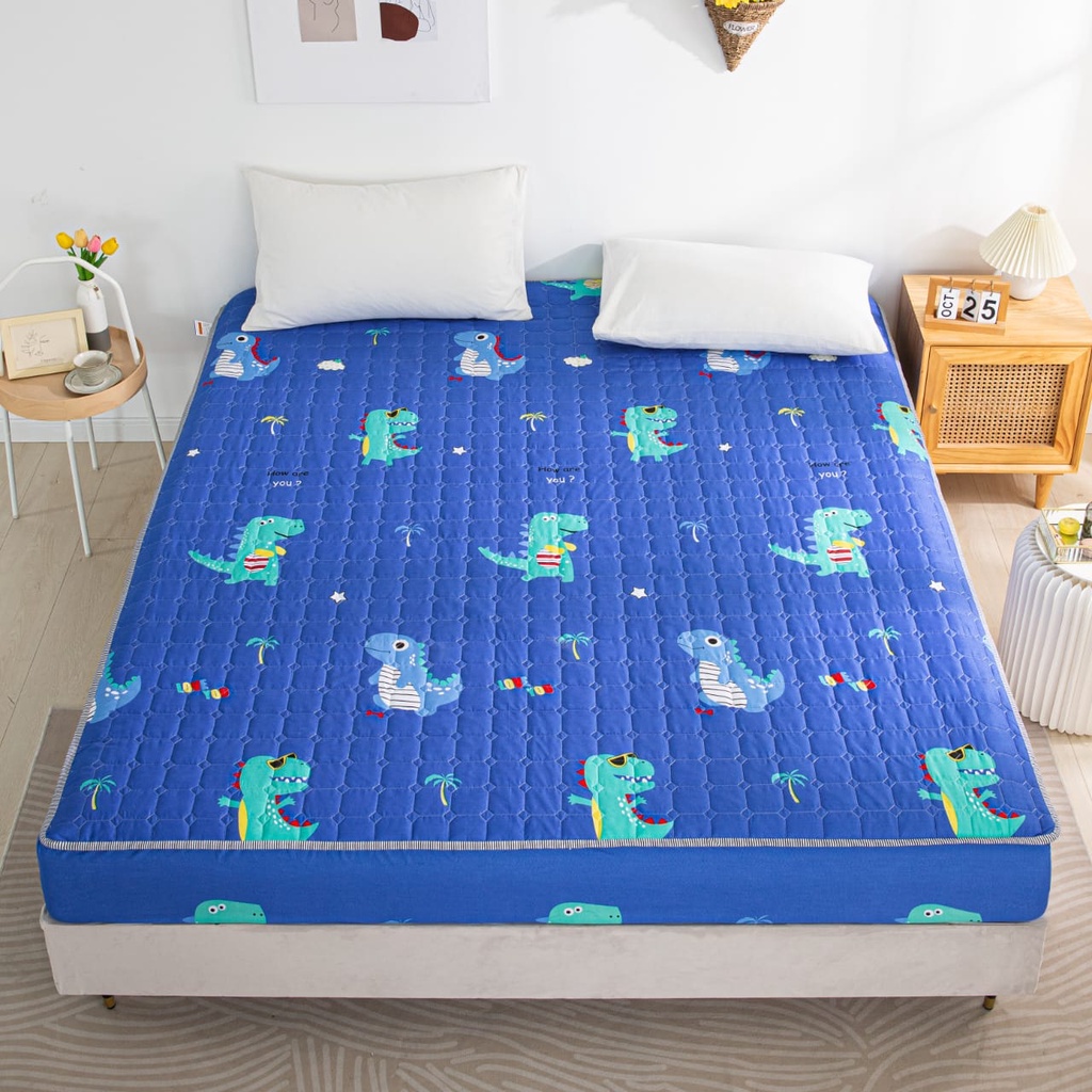 Sprei Waterproof Anti Air Ompol Motif Karakter Size 180x200-Dino Biru