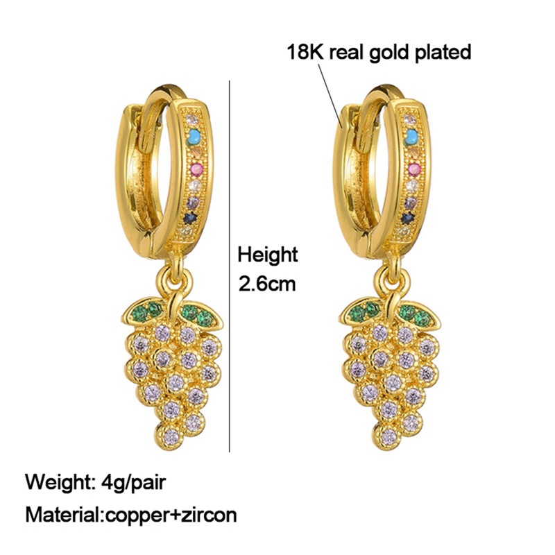 1 Pasang Anting Tusuk Bentuk Buah Nanas Mini Warna Gold Hias Zircon Pelangi Gaya Bohemian Untuk Wanita