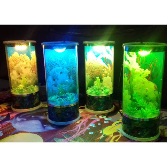  Aquarium  mini  hias plus lampu  dan mesin aerator Shopee  