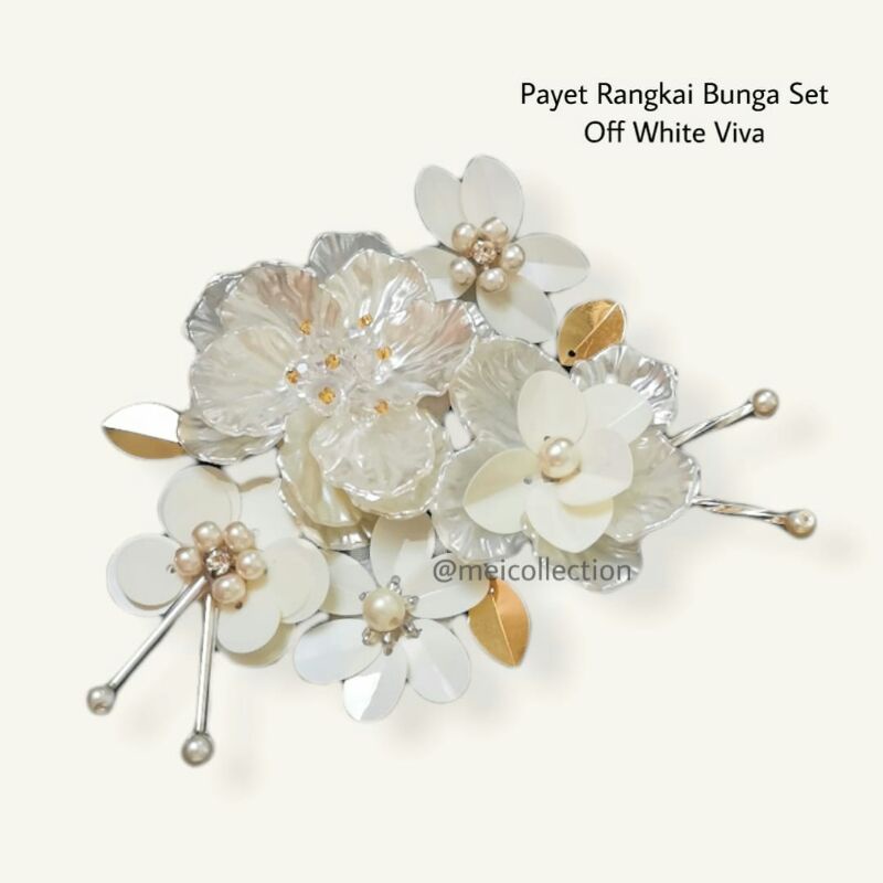 payet bunga rangkai 3D APBR off white viva set