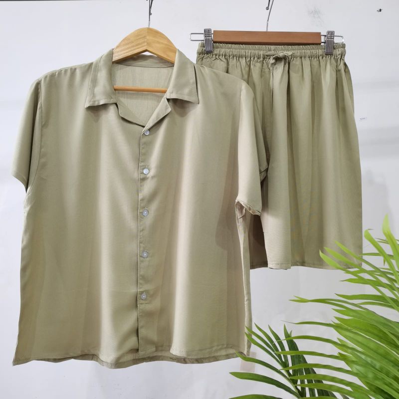 PIYAMA KANCING PENDEK | PIYAMA RAYON | BAJU TIDUR RAYON-KCB MINT