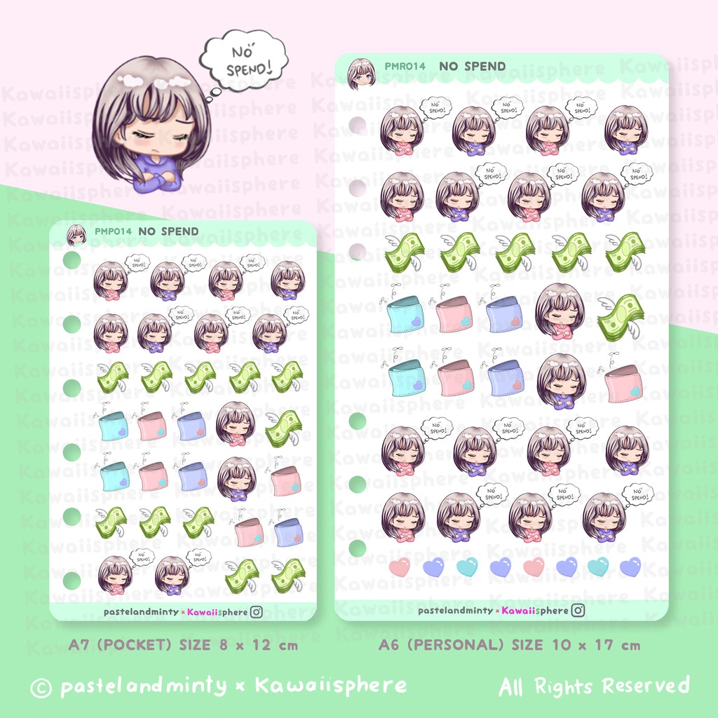

No Spend | A6 / A7 Ring Binder Planner Refill Sticker Pastelandminty