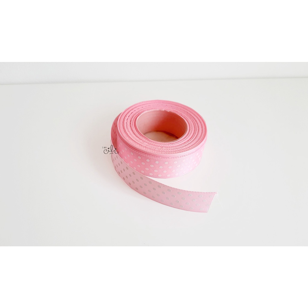 

Pita salur/gross grain polkadot PINK/MERAH MUDA 1 inch (2.5 cm)