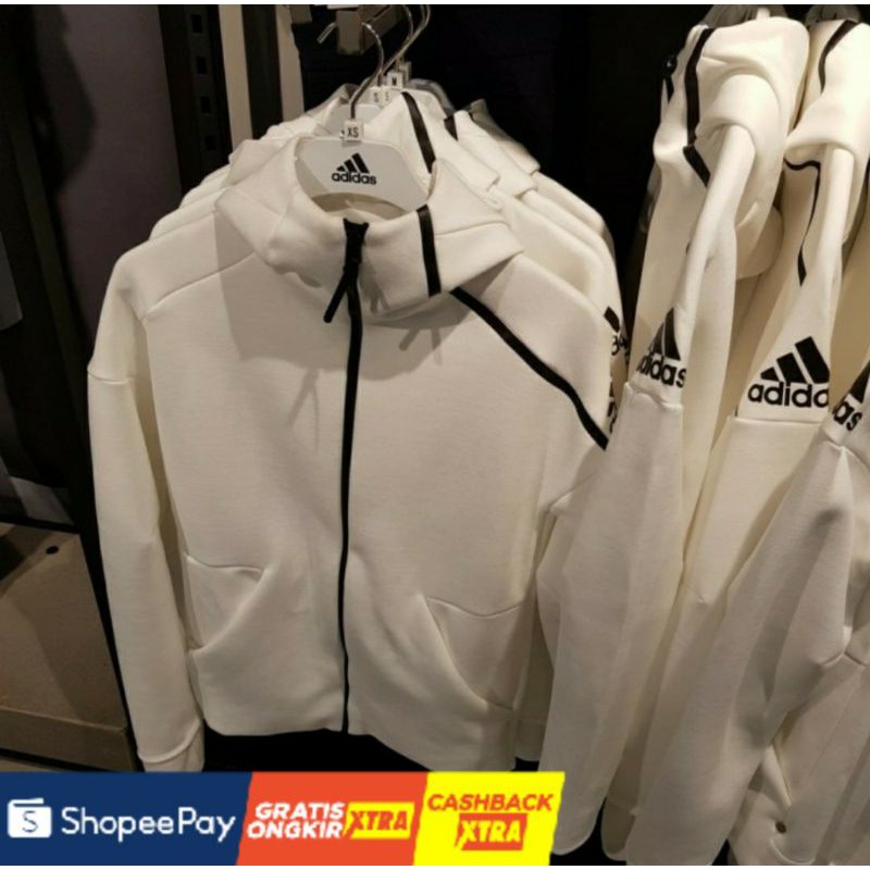 JAKET ADIDAS ZNE HOODIE ORIGINAL  WHITE / PUTIH REAL PICT