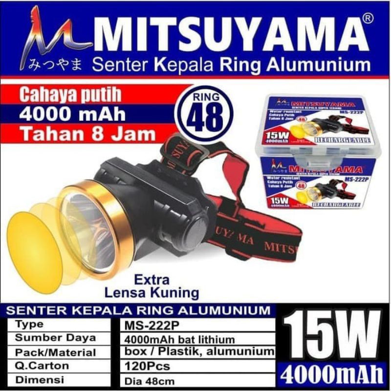 MITSUYAMA MS 222 P Senter Kepala 15w - HeadLamp Charge Super Terang