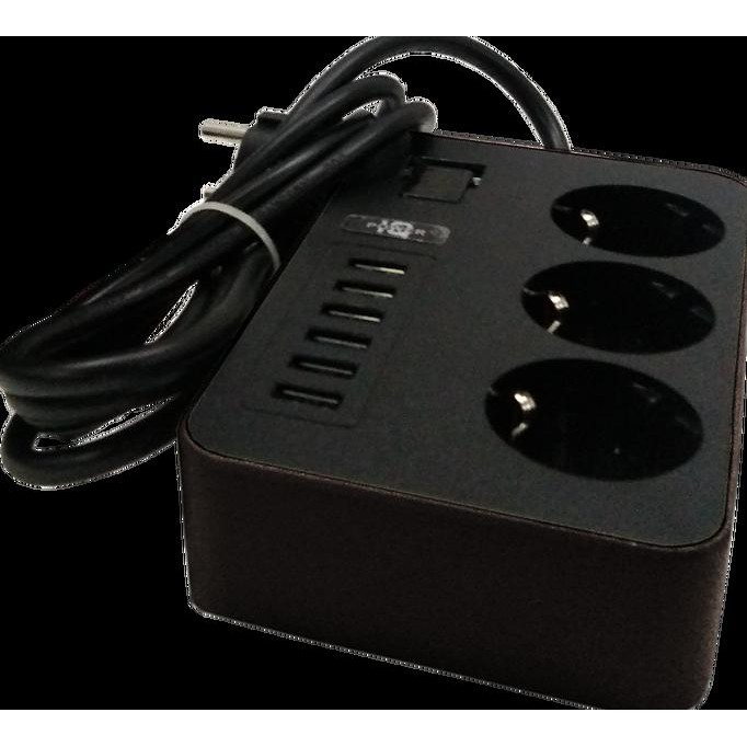 Stop kontak 3 Power Socket 6 USB Charging Colokan kabel Listrik B-T09 - Hitam