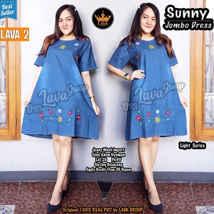 NEW SUNNY JUMBO DRESS LD 120CM MINI DRESS DASTER JEANS SANTAI TERBARU