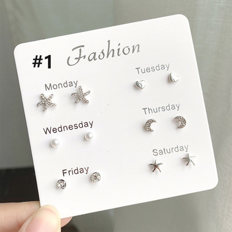 6pcs / Set Anting Stud Hias Mutiara Kristal Gaya Korea Untuk Perempuan