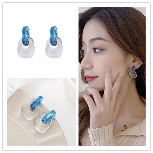 Anting Tusuk Gantung Desain Lingkaran Biru Gaya retro Untuk Wanita