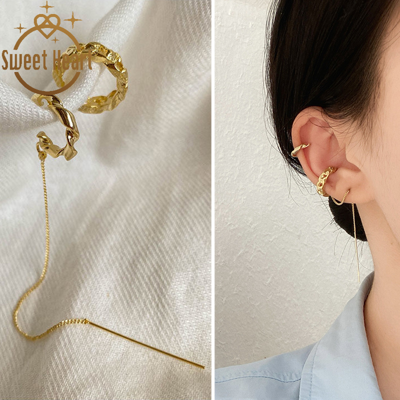 Anting Klip Rantai Rumbai Model Hollow Out Gaya Vintage Untuk Wanita