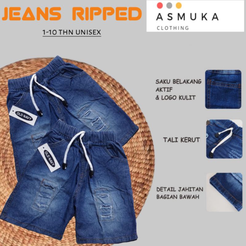 celana jeans pendek jins sobek ripped anak laki laki dan perempuan impor umur 1-10 tahun