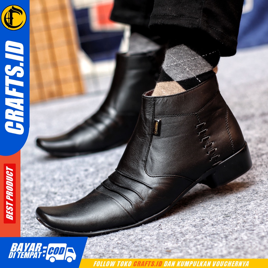 Sepatu Pantofel Pria Sepatu Formal Pria Kulit Asli Zipper Sepatu Pantopel Hitam Kerja Kantor CRAFTS BADAMY