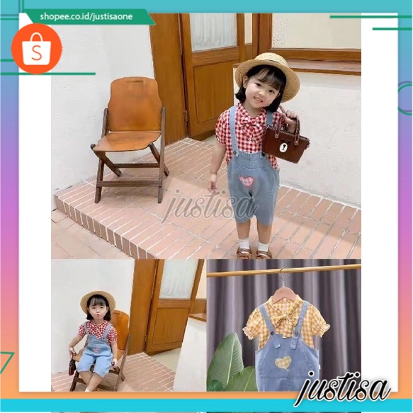 Promo !! Setelan anak perempuan import / Setelan overal square love Ukuran 7bln-2th / Setelan anak trendy