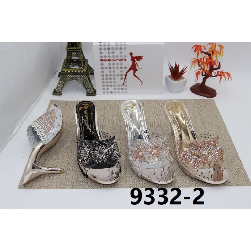 Sendal Pesta wanita heels Sofiya impor 9332-2, emas, silver dan hitam