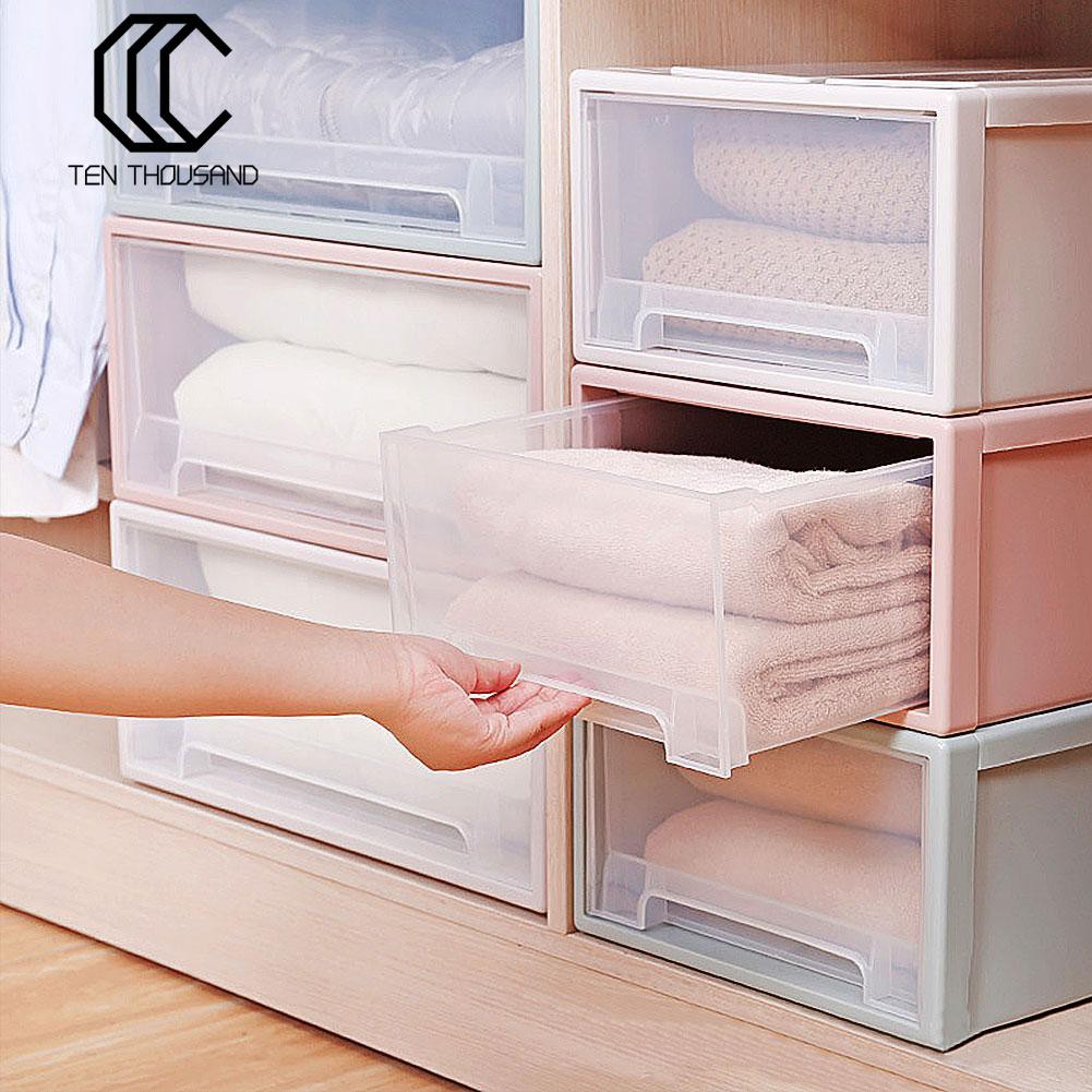Ten Household Plastic Transparent Stackable Drawer Container