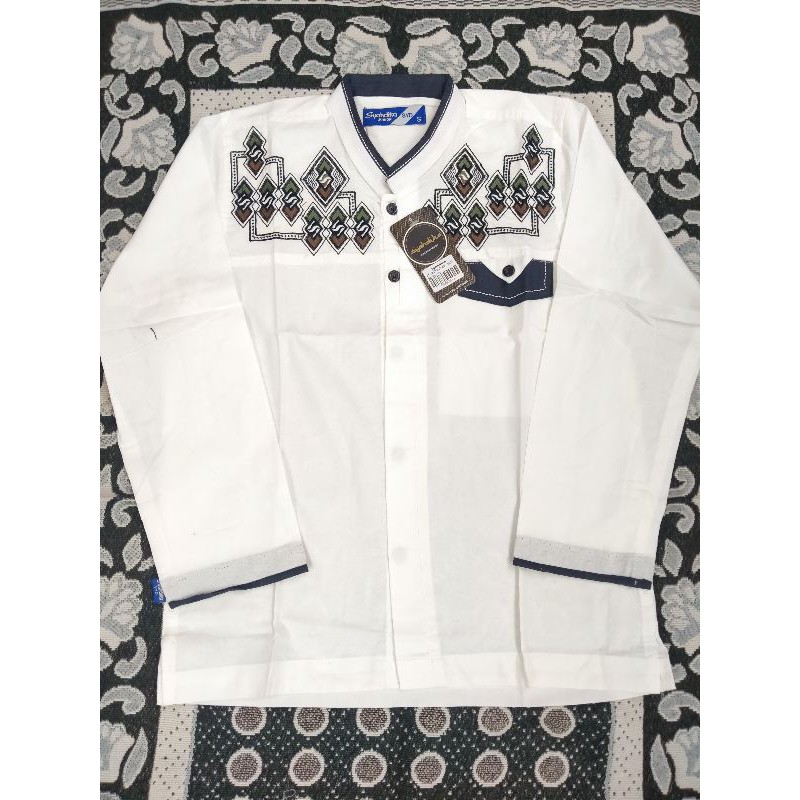 Baju Koko Remaja / Anak Tanggung Lengan Panjang Putih Bordir