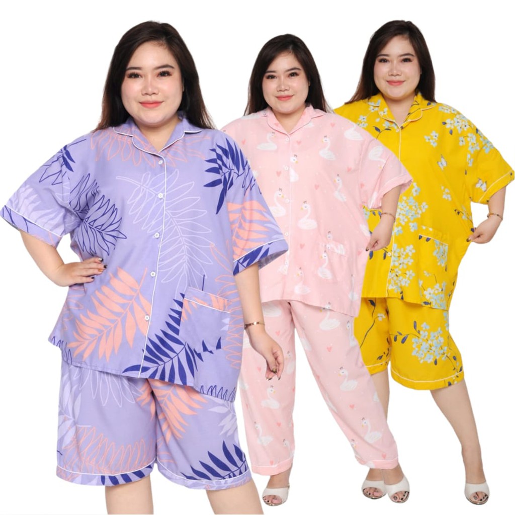 PIYAMA JUMBO WANITA LD 140 / BAJU TIDUR PENDEK