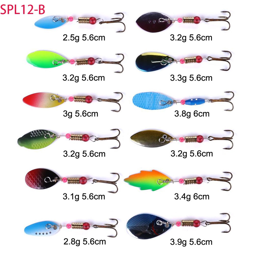 HENGJIA 12Buah Umpan Pancing Spoon Spinner Swimbait Fishing Lure Sequin Payet Sink Bait Bass Tackle