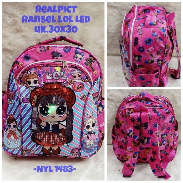 &quot;aurabagss&quot; - Tas Anak Tas Ransel Anak Perempuan Motif LOL LED &quot;PINKY' Tas Sekolah anak Perempuan PAUD TK Backpack Anak Perempuan LOL LED Terbaru Keren