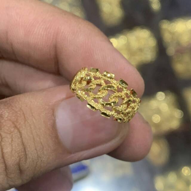 Cincin anak dan dewasa emas asli kadar 70% 22 16k model rantai rante kerawang lebar 2 gram gr g nomor no 11 12 13 14 15 16 17