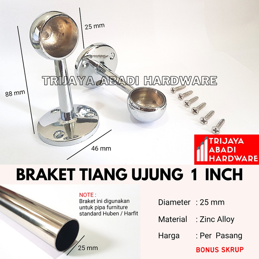 2 x Braket Pipa Bulat Tepi 1 Inch - Braket Pipa Gantung 25MM