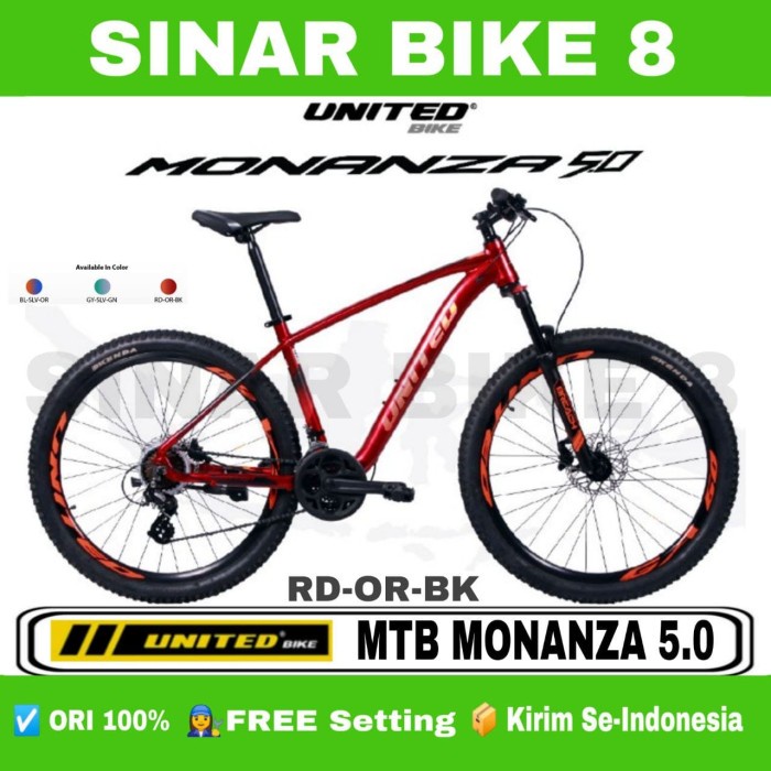 Sepeda Gunung Ukuran 27.5 Inch MTB UNITED MONANZA 5.0 Alloy 24 Speed Hidrolik