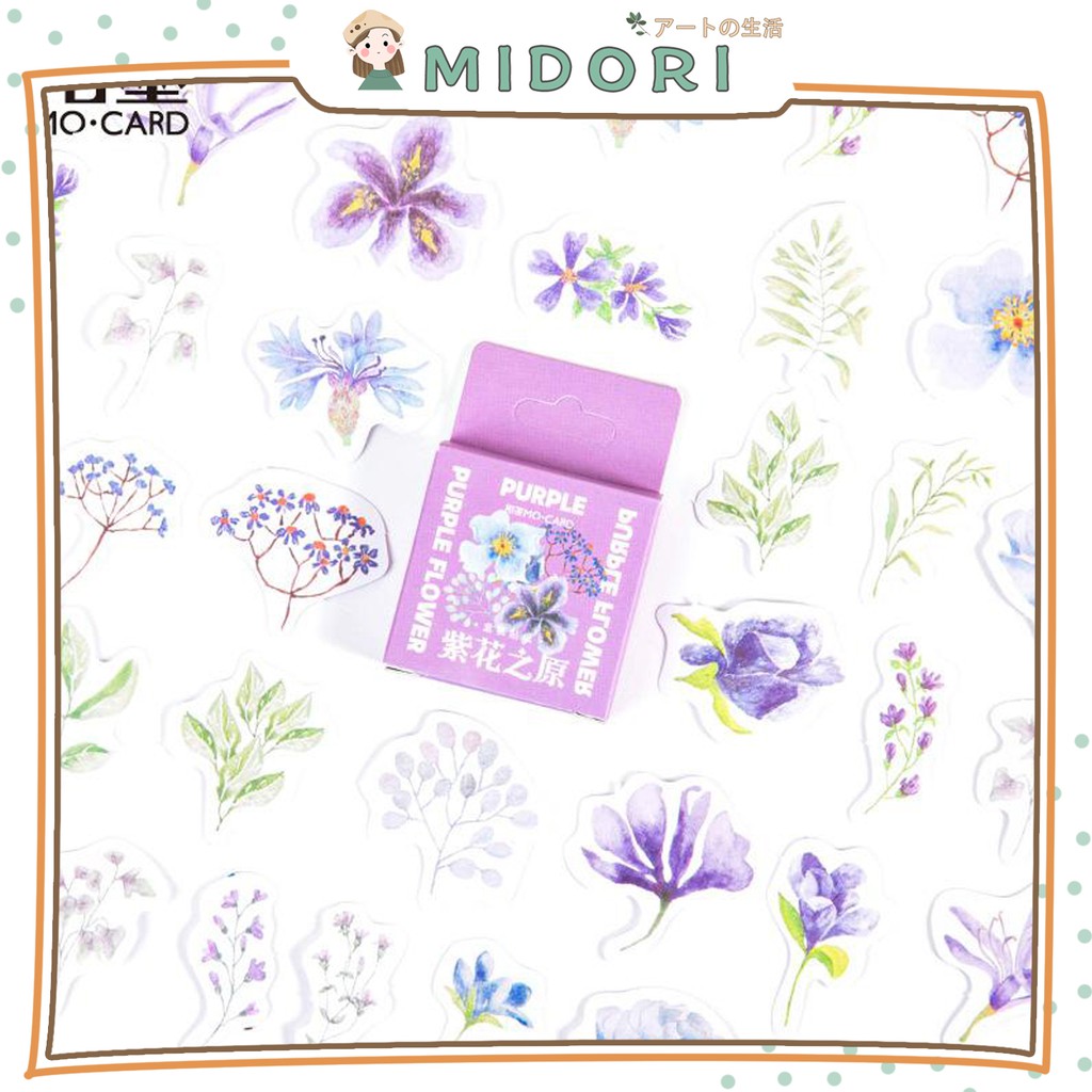 

[MIDORI] 46Pcs PURPLE FLOWER Deco Sticker DIY Scrapbook Stiker Jurnal Diary Kotak - B0215