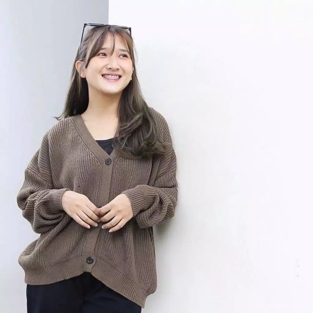 Lucia Cardi New Arrival - semi crop cardigan rajut knit premium-Earthone / Taupe