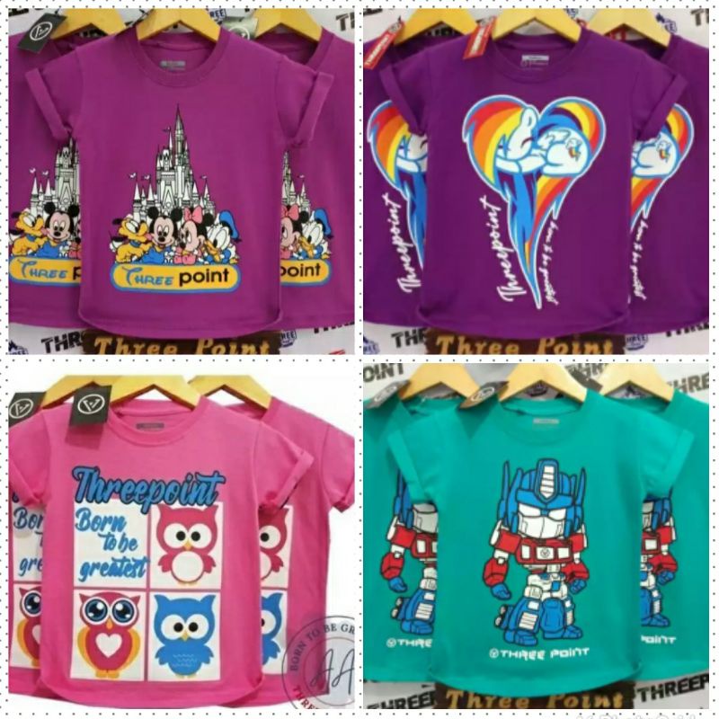 kaos anak laki laki dan perempuan usia 2 sampai 10 tahun atasan kaos distro 3point threepoint