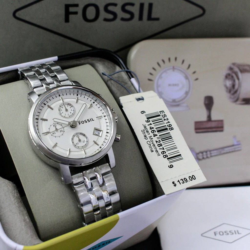 Jual Jam wanita Fossil ES 2198 Original Boyfriend Chronograph Silver  Stainless Steel Watch Indonesia|Shopee Indonesia