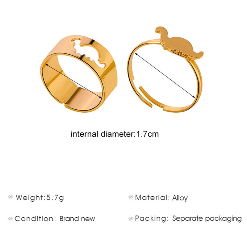 Fancyqube 2pcs / Set Cincin Desain Dinosaurus Bahan Alloy Untuk Pria Dan Wanita