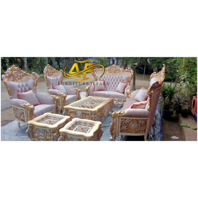 set kursi tamu Bellagio tas koper/kursi tamu full ukiran mewah/kursi tamu elegan